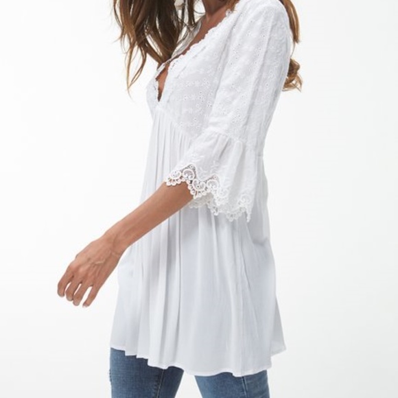 NWT Maison Mascallier White Peasant Top with Lace - Picture 3 of 3